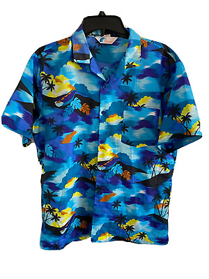 #ad Men#x27;s Vintage Islander Tropical Hawaiian Button Up Shirt 100% Polyester Large $34.99