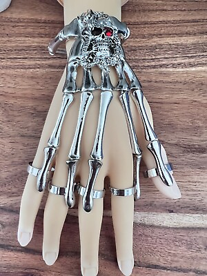 #ad Skeleton Skull women’s Hand Wrist Finger Punk Bracelet amp; Adjustable Ring Fingers $17.99