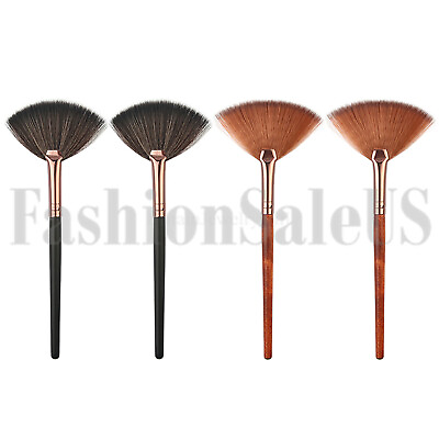 #ad 4pcs Wooden Handle Fan Shaped Blush Brushes Face Powder Foundation Makeup Tool $8.99