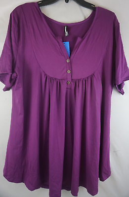 #ad Allegrace Womans 2X Plus Size Tunic Pletted Blouse W Buttons Dusty Burgundy NWT $14.99
