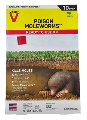 #ad Victor Poison Bait Moleworms Kills Moles Outdoor Ready To Use 10 PACK $17.99