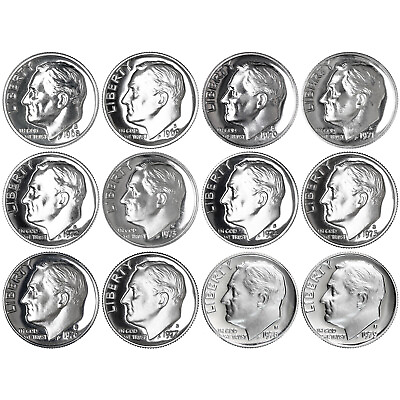 #ad 1968 1979 S Roosevelt Dime Gem Proof Run 12 Coin Decade Set CN Clad $16.85