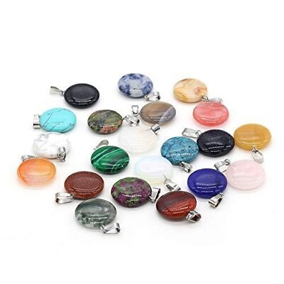 #ad 20PCS Natural Oblate Shape Mixed Color Gemstone Stone Pendants Charms Pendant... $25.49