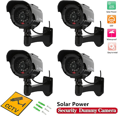 #ad 4pcs Solar Bullet Dummy Camera Fake Surveillance Security with Red Record Light $27.99