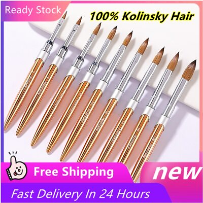 #ad 100% Pure Kolinsky Hair Acrylic Nail Brush Oval Crimped Shaped Metal Handle $29.30
