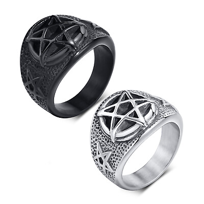 #ad Men Stainless Steel Ring Pentagram Star Rock Punk Pentacle Signet Ring $11.03