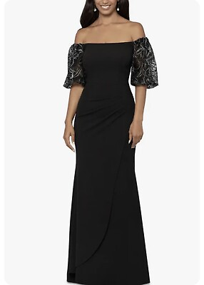#ad Xscape Beaded Off Shoulder Gown Black..NEVER WORN..Brand New with Tags..Size 6 $200.00