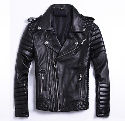 #ad Men#x27;s Motorcycle Biker Black Cafe Racer Retro Brando Genuine Faux Leather Jacket $79.99