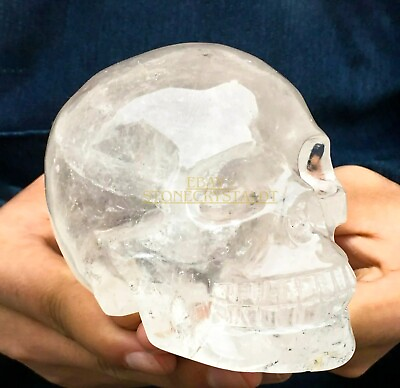 #ad Large White Clear Quartz Crystal Skull Skull Reiki Healing $55.99