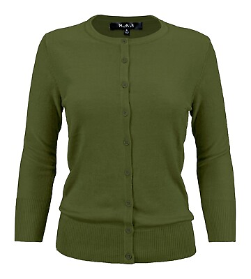 #ad YEMAK Women#x27;s 3 4 Sleeve Crewneck Button Down Basic Cardigan Sweater CO079 S L $20.55
