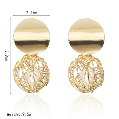 #ad Hanging Pearl Earrings Pearl Ear Studs Retro Geometric Earring $7.28