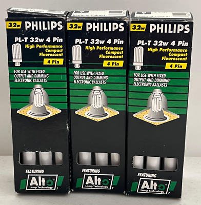 #ad Lot of 3 Philips PL T 32 Watt 4 Pin High Performance Compact Fluorescent Bulbs $7.95