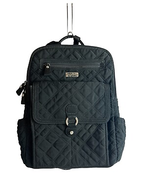 #ad Vera Bradley Black Quilted Backpack Campus Bag Zebra Lining. $28.49
