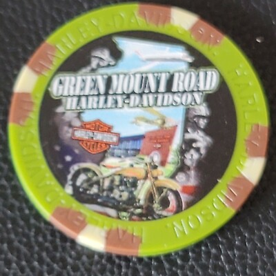 #ad GREEN MOUNT HD ILLINOIS Wide Print Olive Brown Harley Davidson Poker Chip $7.99