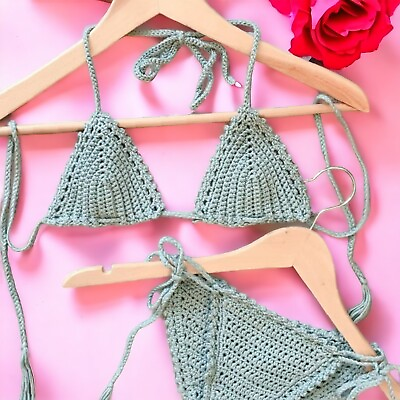 #ad Crochet Bikini Custom Set Large handmade for you $25.00