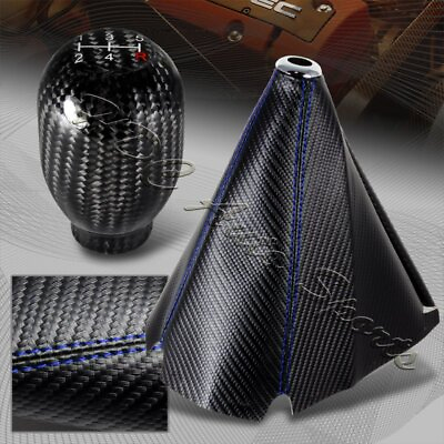 #ad JDM Carbon Style Blue Stitch Manual Shift Boot T R 5 Speed Carbon Shifter Knob $25.99