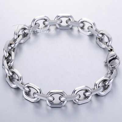 #ad 10mm 7inch MENS Womens Chain Silver Tone Cut Cable Link Stainless Steel Bracelet $7.99