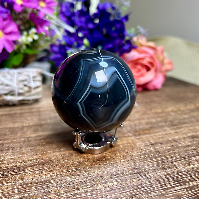 #ad 295g White black Banded Agate Quartz Crystal Sphere Display Healing 59mm 6th $30.00