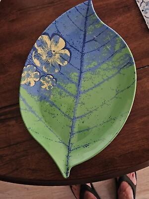 #ad Set Of 5 Colorful Leaf Shaped Vintage Plates Melamine? 15 x 9 1 2 $28.00