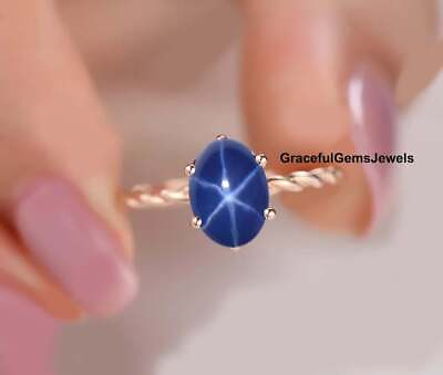 #ad 925 Sterling Silver Ring Dainty Blue Star Sapphire Handmade Ring For Women Gift $52.00