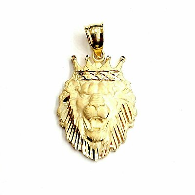 #ad 14k yellow Gold lion head face crown Leo zodiac Pendant charm fine jewelry 4g $279.00