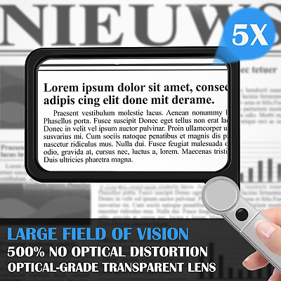 #ad Large Square Magnifying Glass Foldable Full Page 5X Magnifier 72 LED mcqVM $14.89