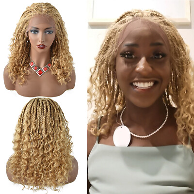 #ad Women Cornrow Afro Box Braided Wig Swiss Lace Front Baby Hair African American $73.75