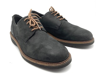 #ad Ecco Black Nubuck Plain Toe Oxford Shoe 10 Leather Lace Up Danish Design Men $32.99