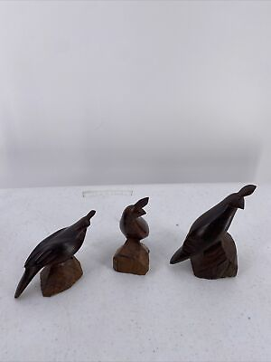 #ad Hecho Mexico Carved Birds Art Figural Set Of 3 $25.49