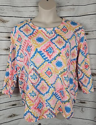 #ad Fresh Produce Knit Top Tee 1X Multi Color Marrakesh Catalina 100% Cotton $25.00