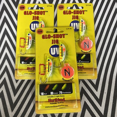 #ad 3 Northland Tackle 1 4 Glo Shot Jigs UV Electric Perch Ice Fishing Walleye $14.99
