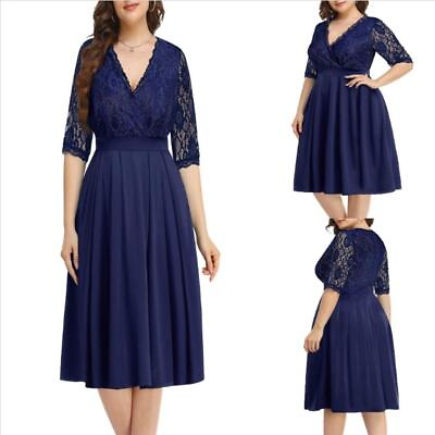 #ad Spring Women V Neck Skater Dress Ladies Solid Floral Ruffled Dress Party Gown US $39.39