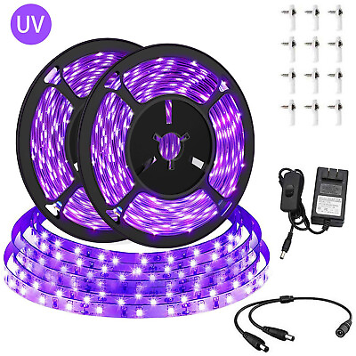#ad 2 Pack 33FT 600LEDs LED UV Black Strip Purple Light 12V Ultraviolet Flexible 10M $22.52