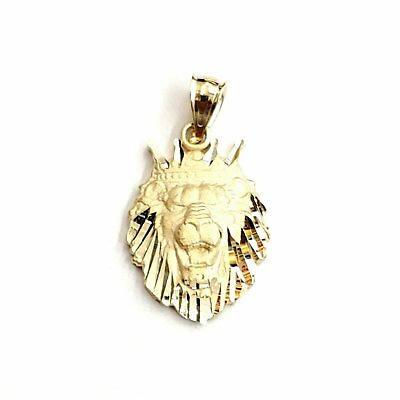 #ad New 14k yellow Gold lion head face with crown Leo Pendant charm fine gift 2.4g $175.00