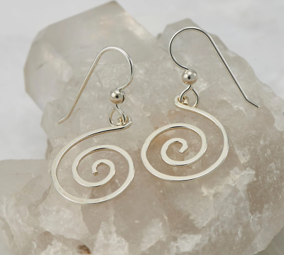 #ad 925 Sterling Silver Spiral Earrings Women Handmade Dangle Drop Earrings $12.82