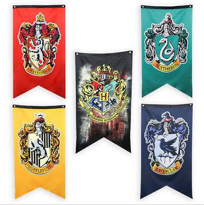 #ad 5Pcs Harry Potter Banner House Flag Gryffindor Slytherin Ravenclaw Hufflepuff $12.34
