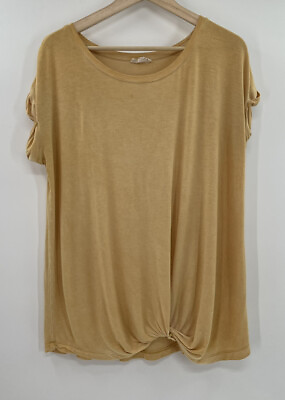 #ad Jane and Delancey Short Sleeve Yellow Knotted Top T Shirt Stretch Soft Sz Medium $14.32