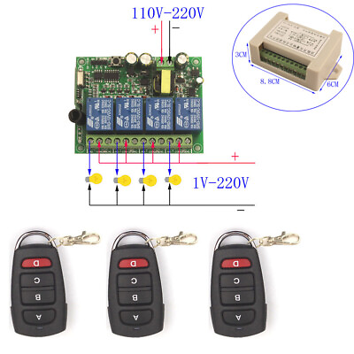 #ad 110V 220V 4 Channel Wireless ON OFF Remote Control Switch Receiver Transmitter $24.11