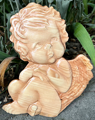 #ad Angel Baby Wood Carving Picture 3D Handmade Wall Decor House Decoration Rare $57.00
