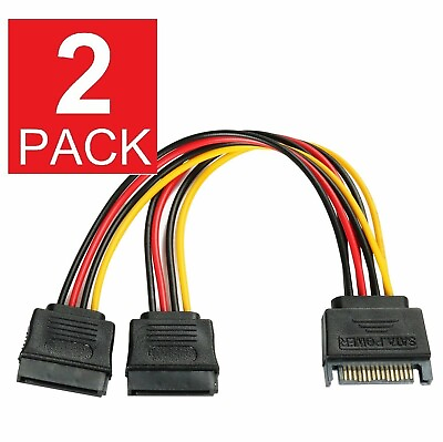 #ad 2x SATA Power 15 pin Y Splitter Cable Adapter Male to Female for HDD Hard Drive $3.99