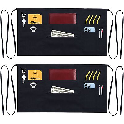 #ad 7 pockets server aprons with zipper pocket 2 pack aprons for women men wai $23.35