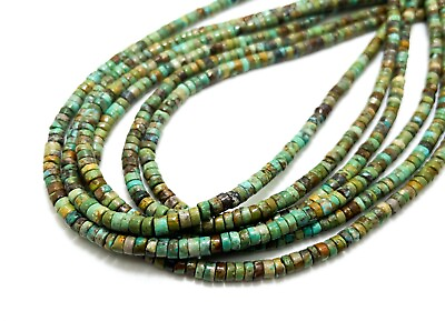#ad Natural Arizona Turquoise Smooth Rondelle 2mm x 4mm Gemstone Beads PGS372 $28.05