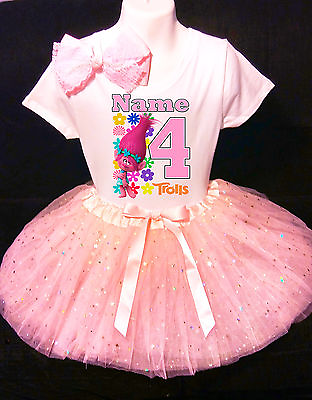#ad Trolls Poppy 4th fourth 4 Birthday ***With NAME*** Pink Tutu Dress Fast Shipping $20.54