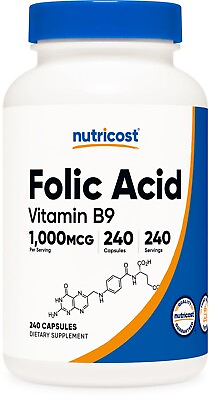 #ad Nutricost Folic Acid Vitamin B9 1000 mcg 240 Capsules Gluten Free amp; Non GMO $12.99