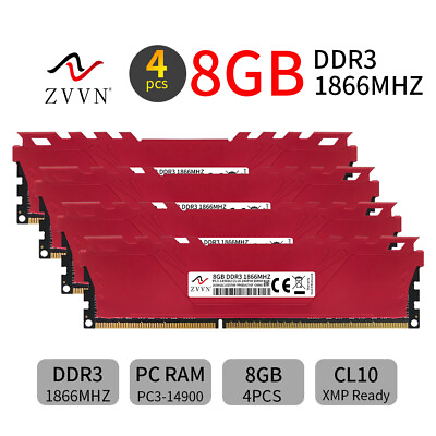 #ad #ad 32GB 4x 8GB DDR3 1866MHz CL10 PC3 14900U 240Pin DIMM Desktop Gaming RAM ZVVN Red AU $132.59
