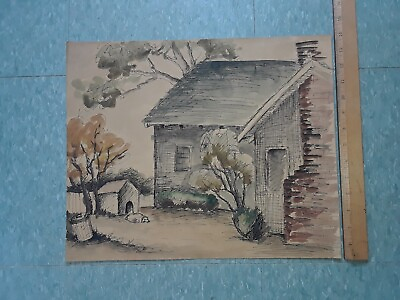 #ad Original Vintage Artwork Fort Worth Texas 1950#x27;s Neighborhood dog house $30.00
