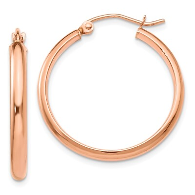 #ad 2.8mm x 25mm Polished 14k Rose Gold Half Round Tube Hoop Earrings $314.98