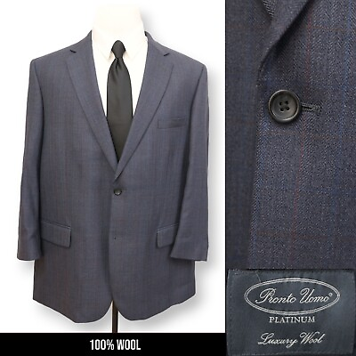 #ad PRONTO UOMO PLATINUM mens blue herringbone sport coat suit jacket blazer 48R $44.99