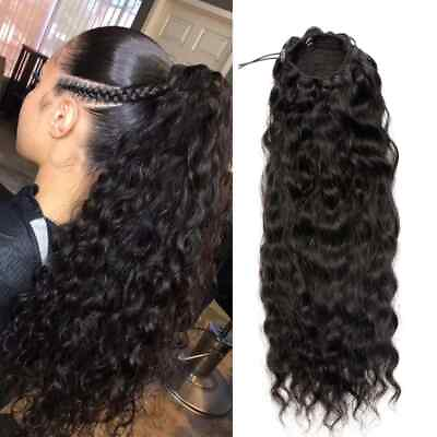 #ad Natural wavy drawstring ponytail hair African clip extension black female $219.70