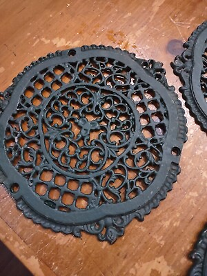 #ad Antique Ornate Round Cast Iron Floor Grate Heating 10quot; Vent Salvage $45.99